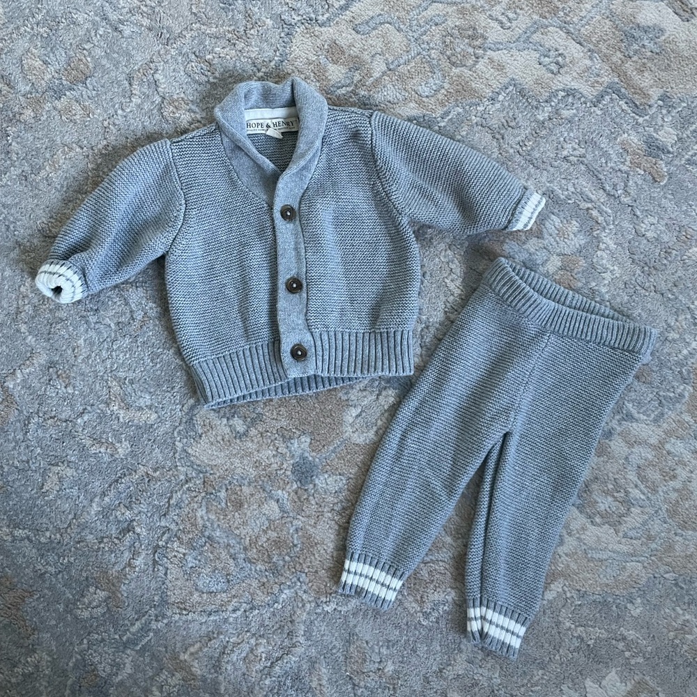 Hope & Henry knit cotton Cardigan and Legging set, size  0-3M